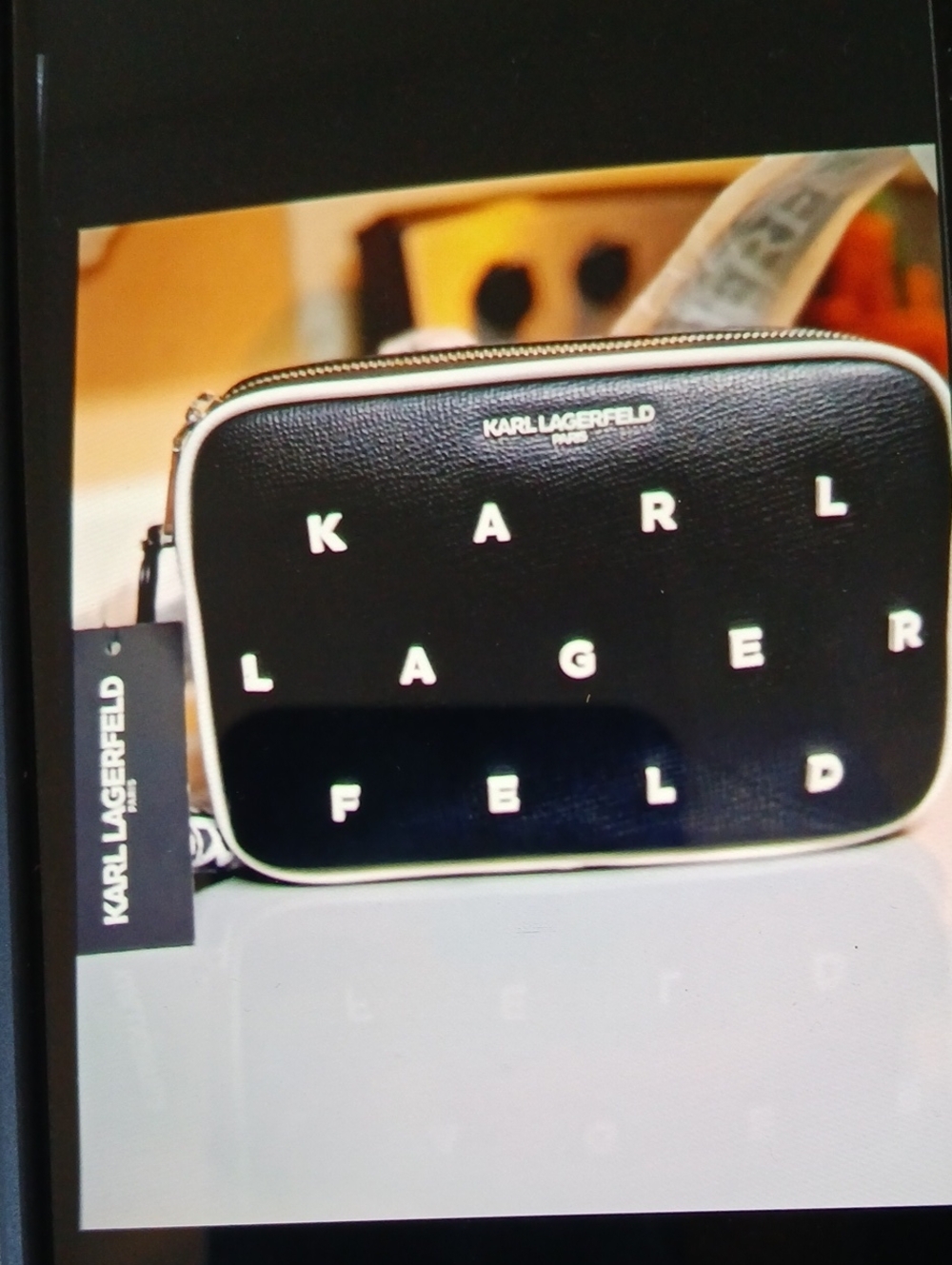Karl Lagerfeld Black Belt Bag with White Logo Lettering